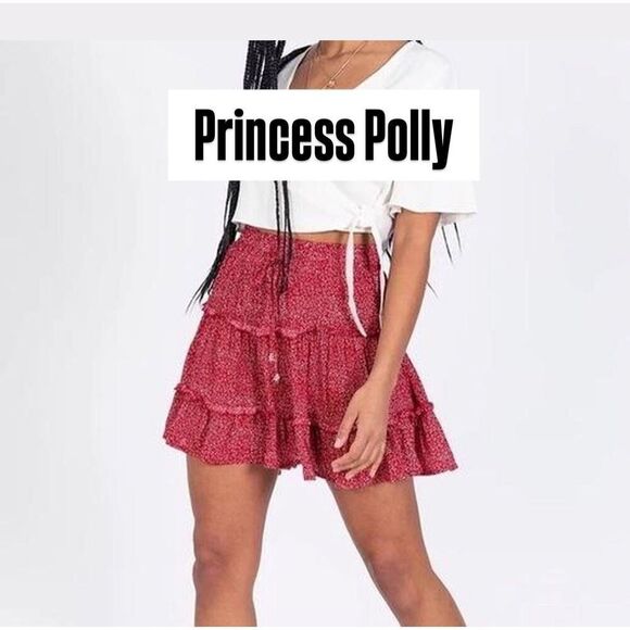 PRINCESS POLLY red floral print mini skirt size 0 women’s - Picture 1 of 9